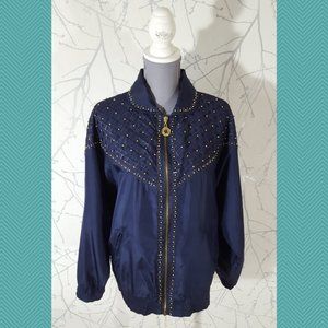 Mureli VTG Navy & Gold Beaded Full Zip Silk Track Jacket